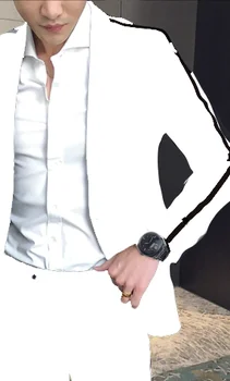 Modni muško odijelo s kontrastnim ispod Bijele i crne boje, kaput, odjeća za vjenčanja, sportska jakna, hlače, haljine za večeru, 2 komada, jakna, hlače