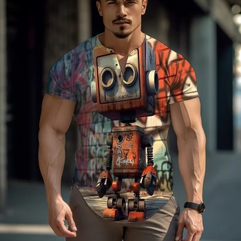 Nova Ljetna Muška Slobodna Casual majica, svijetla majica sa 3D ispis Robota, Sportska majica za fitness, trend majica