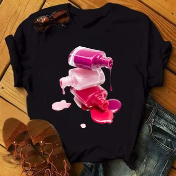 Majice Ženski, Šarene Lak Za nokte, Zabavna Modna Jednostavna Ljetna Odjeća, Grafički t-shirt s Anime, Obiteljske Camisetas De Mujer