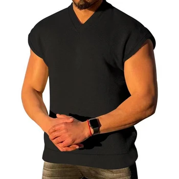 Muški prsluk s V-izrez, nove ljetne majice na бретелях, sportska majica za fitness, moda tanka majica bez rukava