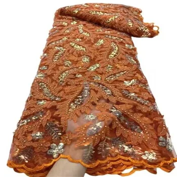 Luksuzna cvjetne čipke tkanina 5 Metara od Naranče Dubaija, Čipka cvjetne čipke tkanina Ručno Vezene Aplikacija, Afrička tkanina za Šivanje, Materijal
