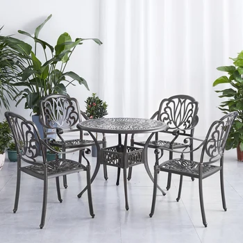 5 kom. garniturom za sjedenje, stol, всепогодная namještaja za vrt od lijevanog aluminija, uključuje 1 okrugli stol i 4 stolice