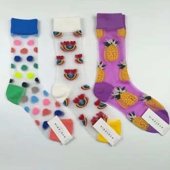 Happy Socks Ženski Staklena Svila Mrežica Čarapa S cvjetnog Vezom, Prozračni Čarapa, Tanke čarape za posadu