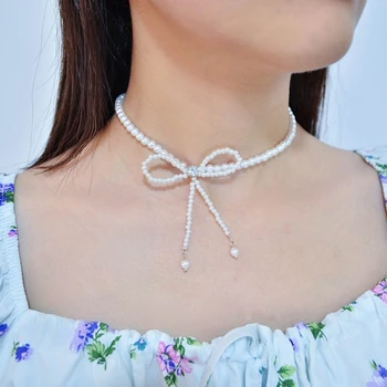 Elegantan biserna ogrlica sa кисточками, dizajnerske lanac na ključne kosti s lukom, podesiva za svadbe, zabave i posebne prigode