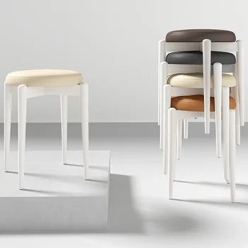 Sklopivi stolice Cream Wind, Штабелируемый Mali stolica, Stolica za komoda od punog drveta sa mekom presvlake, Moderan minimalistički