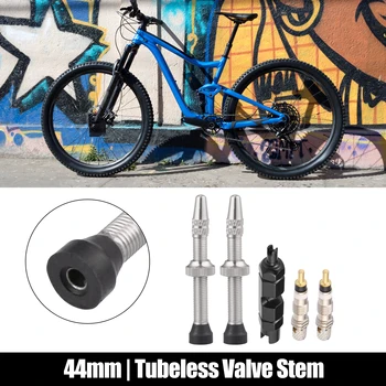 1 Komplet od aluminijske legure 44 mm, biciklističke tubeless šipke ventila s kompletom za zamjene i kape za stabljike ventila, tubeless diskovi za brdski put bicikle