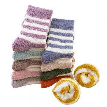 Jesensko-zimske čarape na pruge od koralnog runo, topla ženske tople čarape za spavanje, dar za djevojčice, Harajuku, prodaja na Veliko