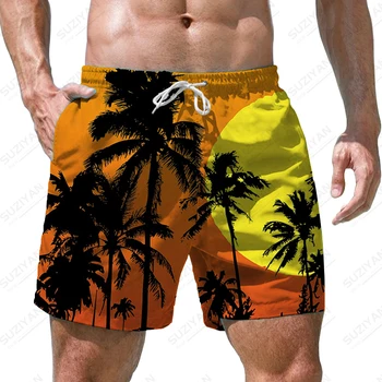 Ljetne nove muške plaža kratke hlače muške kratke hlače s 3D ispis kokos palme na obali mora, svakodnevne modne muške kratke hlače u stilu odmora