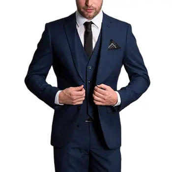 Plava tamno Royal Plava Službeni Vjenčanje Smoking Za Poslovno-Dnevne Zurke Slim Fit S Nazubljenom Лацканом, Odijelo od 3 predmeta, Homme Costume Homme Luxe