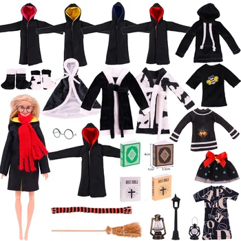 Lutkarska odjeću za Barbie, Crnci Božićni Pribor, spavaćica, Plašt, Veste, Crni kaput, Šal, Naočale, Metla, Dar za djecu