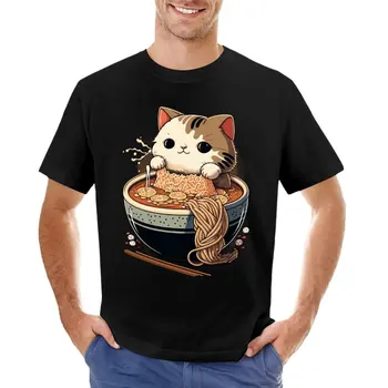 Majica sa slikom slatka mačka, поедающего Рамен, majice s grafičkim uzorkom, majice оверсайз, odjeća za muškarce