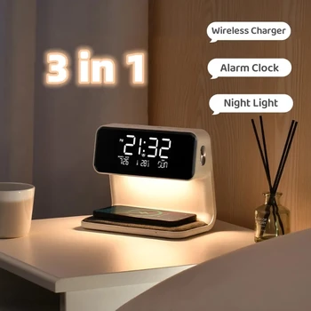Creative Noćni Lampe 3-u-1 s Bežičnog Punjenja, LCD sat za Alarm, Bežični Punjač za telefon Iphone