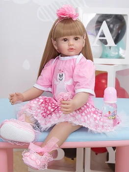 24-Inčni возрожденная lutka za djevojčice, dvo-boja duge kose, Bebe Reborn Menino Zečica, igračke za djecu