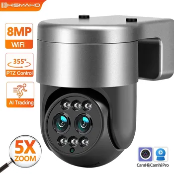 IP kamera sa dva objektiva 4K 8MP, Wi-Fi, 5x zoom, 2K, PTZ-zaštita za vanjsku video nadzor, Automatsko praćenje Camhi