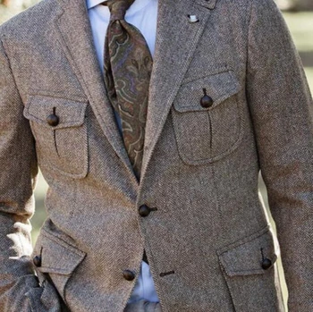 Smeđa Casual Blazer s uzorkom riblja kost za muškarce, jednodijelni jaknu s приталенным однобортным kaput, muški modni odijelo