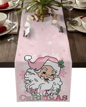 Božićni stol pjesma u obliku pahuljica s Djeda Mraza, Pamučna lanena tkanina za vjenčanje dekor, Domaći božićni ukras za stol, klupa pjesma