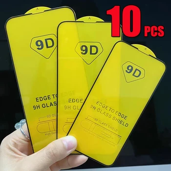 10шт 9D Potpuna Pokrivenost Ljepilom 9H Zaštitni sloj Od Kaljenog Stakla Za iPhone 15 Pro Max 14 Plus 13 Mini 12 11 XS XR X 8 7 SE