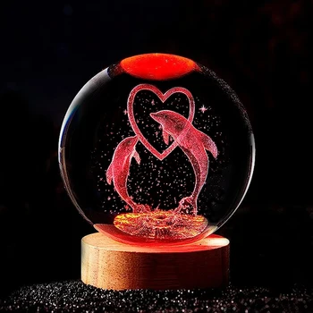 3D Kristalnu kuglu s дельфином, boji noćno svjetlo, prijateljica za rođendan, одноклассница, supruge, djeca, božićni poklon za Valentinovo