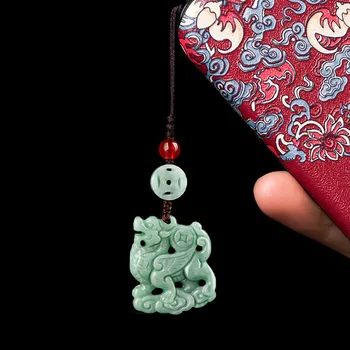 Originalni Prirodni proizvod Jade Qilin Privjesak za mobilni telefon od Žada ručni rad u kineskom stilu, Privjesak za ključeve ručni rad, Vješalica za torbe
