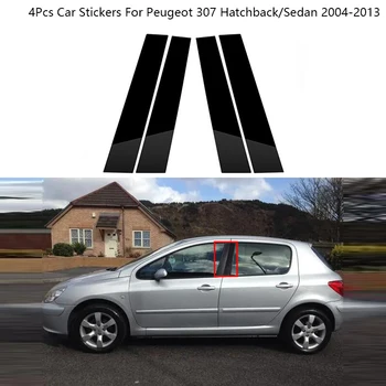 4 kom./compl. Crni poklopac stupa od ugljičnih vlakana, za Peugeot 307 Karavan/Limuzina 2004-2013, obloga vrata, oblikovanje prozora, auto naljepnice