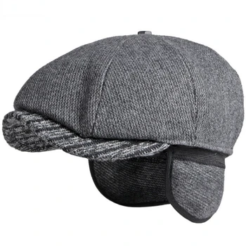 Jesensko-zimsku kapu, gusta topla muška šešir-ima, muška vintage vune kapu-ima, tata, djed, bršljan, osmerokutni male kapu газетчика, kape