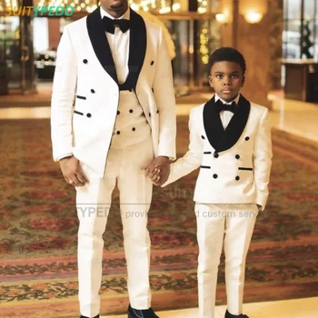 Službeni odijelo za dječake na vjenčanje Dječji Bijele Žakard Blazers Prsluk, Hlače Dječji kostim Gospodo Gay Tuxedos za prom