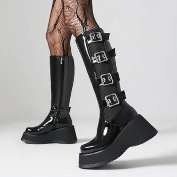 Ženski Moto čizme za debelog platformi s patent-zatvarač u stilu punk na masivnim petu s okruglim vrhom, modni Vojne cipele s kopčom, velike dimenzije