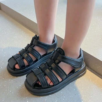 Ljetni Rimske sandale za djevojčice, Pleteni Stilski otvorene Dječje čvrste sandale na platformu, Modni crnci dječji нескользящие plaža cipele