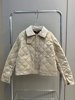 Vintage patchwork вельветовая jakna s igle u dijamant kavez za žene, nova jesensko-zimska luksuzna izravna хлопковая jakna