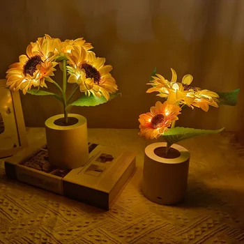 Dekorativna svjetiljka u obliku umjetnog Lala i Suncokreta, Punjiva lampa za spavaće sobe, Kreativni noćno svjetlo za djecu, dar prijatelju za rođendan, Blagdan