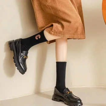 Čarape s izvezenim slovima, Ženske Proljeće-ljeto Čarape, Pamučne Čarape, Muške Čarape srednje dužine, u Paru Nadkoljenice