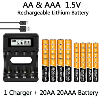 Batería AA AAA 100% Original, batería recargable de iones de litio de 1,5 V, 9900mWh, 1,5 V AA, AAA, Cargador USB, larga vida ú
