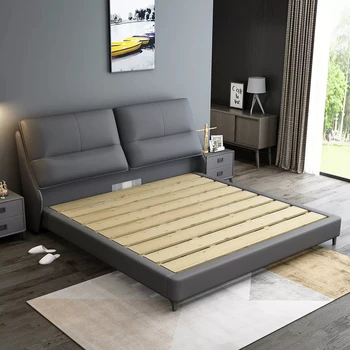 Izrađen po mjeri nova talijanska koža krevet минималистична, jednostavan, 1,8 metara, visokokvalitetna vjenčanje krevet za pohranu na dvoje.