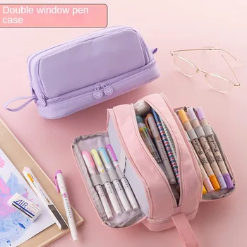 Mala slatka torba za olovke sa dvostrukim prozora, jednostavna višeslojne torba za olovke, višenamjenska torbica za spremanje pribora za studente