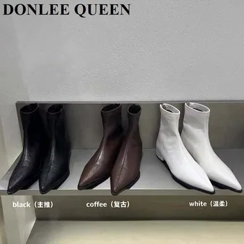 Trendy čizme ravnim cipelama sa oštrim vrhom; ženske čizme Chelsea Crne, bijele kave u boji; branded zimska obuća munje straga; Botas De Mujer