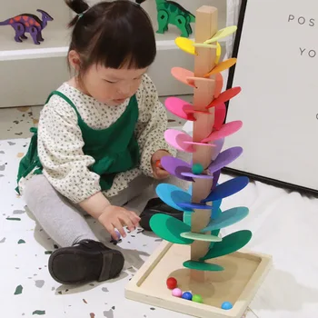 Drveni latice Montessori, Drvo, blokovi, Igračka, Dječji rainbow loptu, Trim staza, Razvija Dječje igračke, Pokloni za rođendan