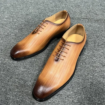 Nove Muške cipele-Oxfords Smeđe-žute Boje s okruglim vrhom čipka-up, poslovni modeliranje cipele ručne izrade, Besplatna dostava, Veličina 38-46