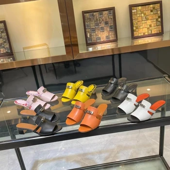 Lijepe sandale, dizajnerske sandale-bombona, sandale u rimskom stilu na petu, ženske kožne trendi sandale Santorini, ženske seksualne papuče s bravom
