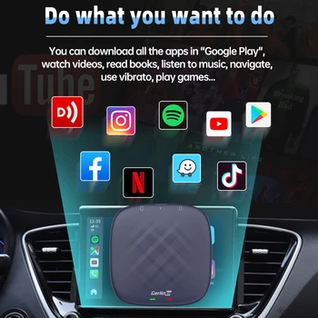 AI TV Box Bežični Carplay Android Auto, kompatibilan s Bluetooth, AI Box Plus 8 + 128 GB / 4 + 64 GB QCM 8-jezgreni procesor 6125, Ugrađeni GPS Glonass