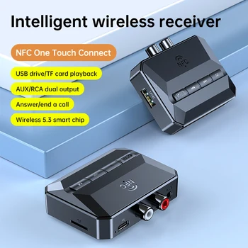 Аудиоприемник Bluetooth 5.3 Bežični Adapter NFC 3,5 mm AUX RCA R/L USB disk/TF kartica Za reprodukciju glazbe bez gubitaka HIFI Stereo mikrofon