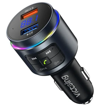 Automobilski prilagodnik za Bluetooth, FM odašiljač Bluetooth 5.3 za vozila [moćniji dual-mikrofon + metalno kućište] 30 W Podršku PD i QC3.0 Handsf