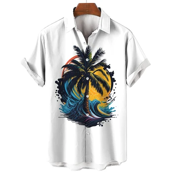 2023 Kokosovo stablo, odmor na Plaži, Party, Muška Košulja, Хлопковая Ljetna Košulja Muška Havajski košulja, Svakodnevne Ulične mode s kratkim rukavima