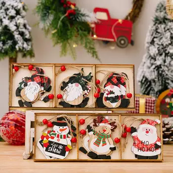 Za višekratnu upotrebu Božićni viseći ukras, Božićni drveni montažni set nakita od 3 ureda, kutija Djed Mraz na Božić