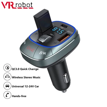 VR Robota Bluetooth FM Odašiljač Auto MP3 Player, Stereo Bežični Hands-free autoinstalacija Podrška U Disk QC3.0 + 20 W PD Brzo Punjenje