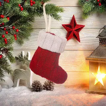 Božićne čarape, držač za pribor za jelo, Crvene Božićne džepovi za вязаных čarapa, Božićni ukras za božićno drvce za dom, Božićni poklon
