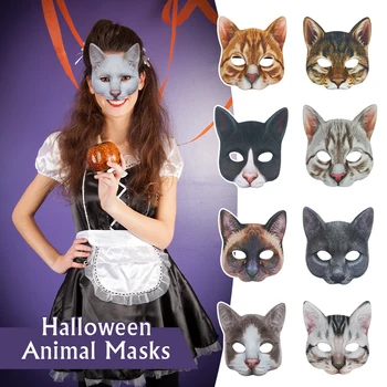 3D Maska životinja na Halloween, Maskirane maske, Slatka mačka, maska na pola lica, Карнавальный maske, kostim, rekvizita