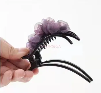 Novi bobby pin za kosu u obliku čudnovati kljunaš s elegantnom svilenom tkaninom u obliku cvijeta ruže, visokokvalitetne kravata, kovrčavu kosu i sjedište убором u obliku cauda equina