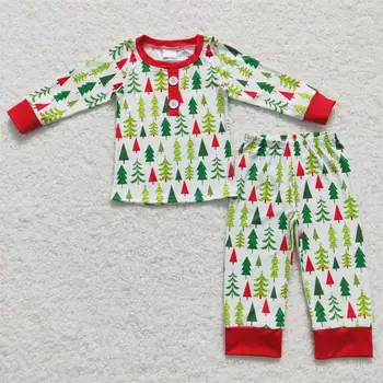 Dječje Božićne Odjeća za spavanje Za Male Dječake, Komplet Majica sa dugim rukavima u obliku Drvca, Majica, Hlače, Veleprodaja, Dječja odjeća, odjeća za spavanje, Noćni odijevanje