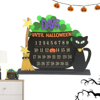 2023 Advent Kalendare na Halloween, Drvena Mačka Metla, Ukras odbrojavanje, Kalendarski Ukras Za Djecu, Slatka je Ukras za Desktop