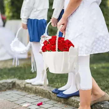 Košara za djevojčice-Цветочниц Za Vjenčanje dekoracije, Košara latice Slatka Nevjesta S bisernom drškom, Vjenčani dar s lukom